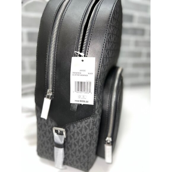 Michael Kors backpack jaycee large front pocket backpack MK signature black - Picture 9 of 11